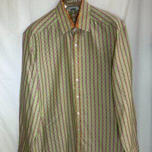 NWOT Robert Graham Men's 100% Cotton Woven Long Sleeve Shirt - Green Stripe -2XL